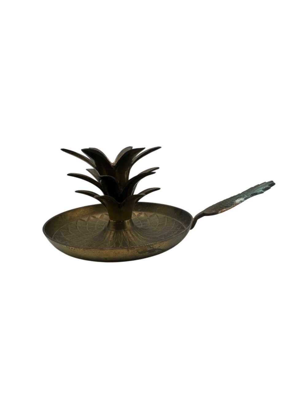 Vintage Brass Pineapple Handle Candle Holder Dish Decorative Accent Piece